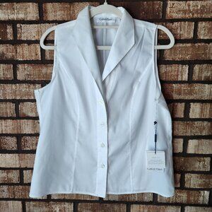 Ladies Calvin Klein Tailored Sleeveless White Dress Shirt Size 12 NWT